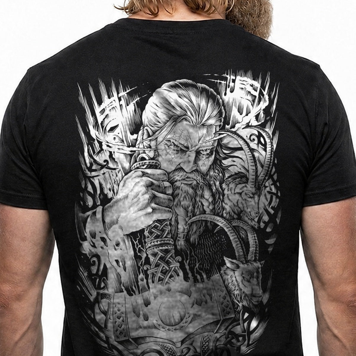 Thor & Mjölnir – Detail des handgezeichneten Drucks
