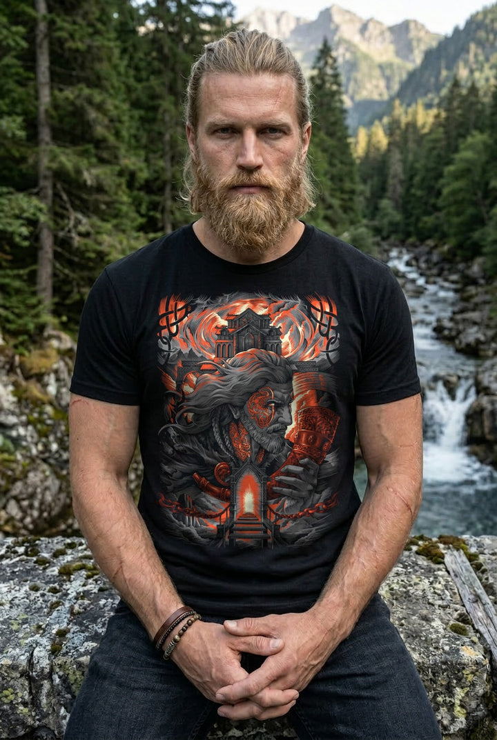 Heimdall Wächter von Asgard – Grau/Rot Frontdruck am Bach