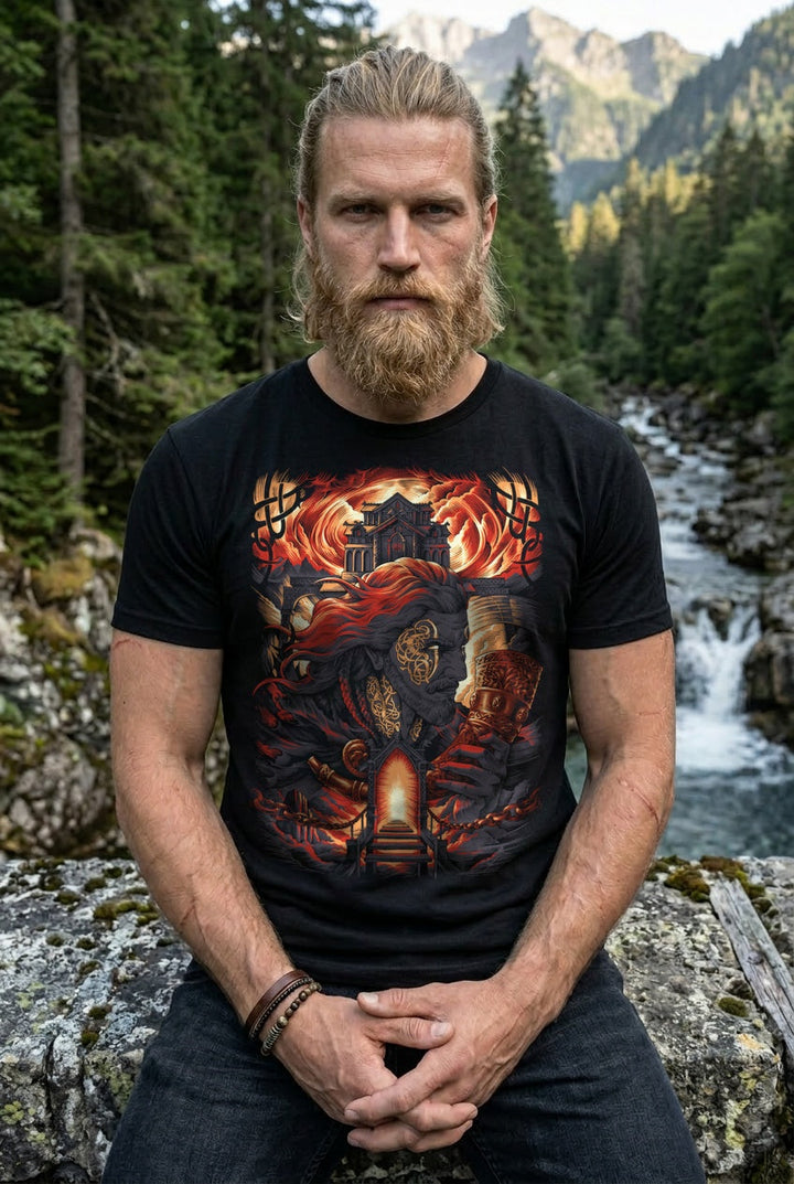 Heimdall Wächter von Asgard – Rot/Orange Frontdruck am Bach