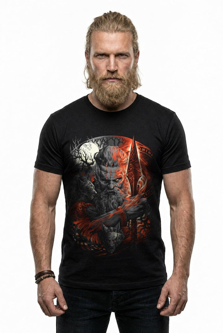 Odin Allvater T-Shirt Grau/Rot Frontdruck – Model studio