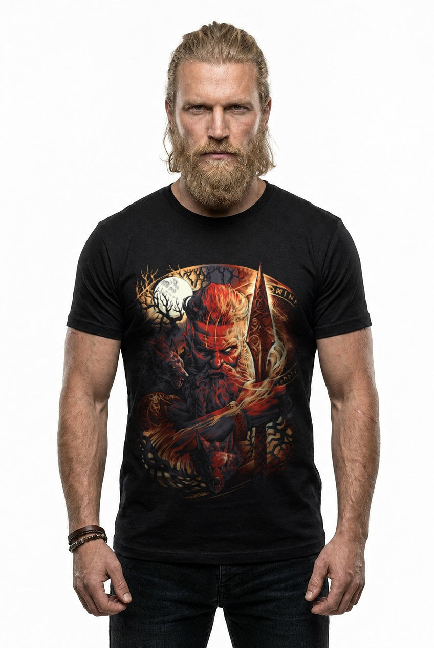 Odin Allvater T-Shirt Rot/Orange Frontdruck – Model studio