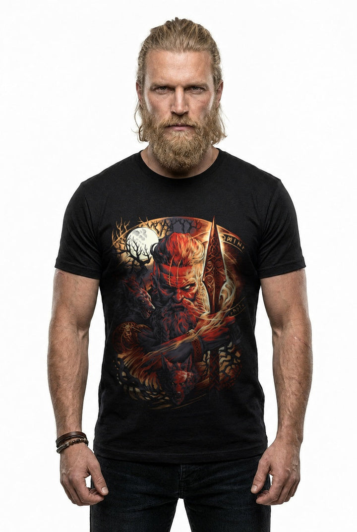 Odin Allvater T-Shirt Rot/Orange Frontdruck – Model studio