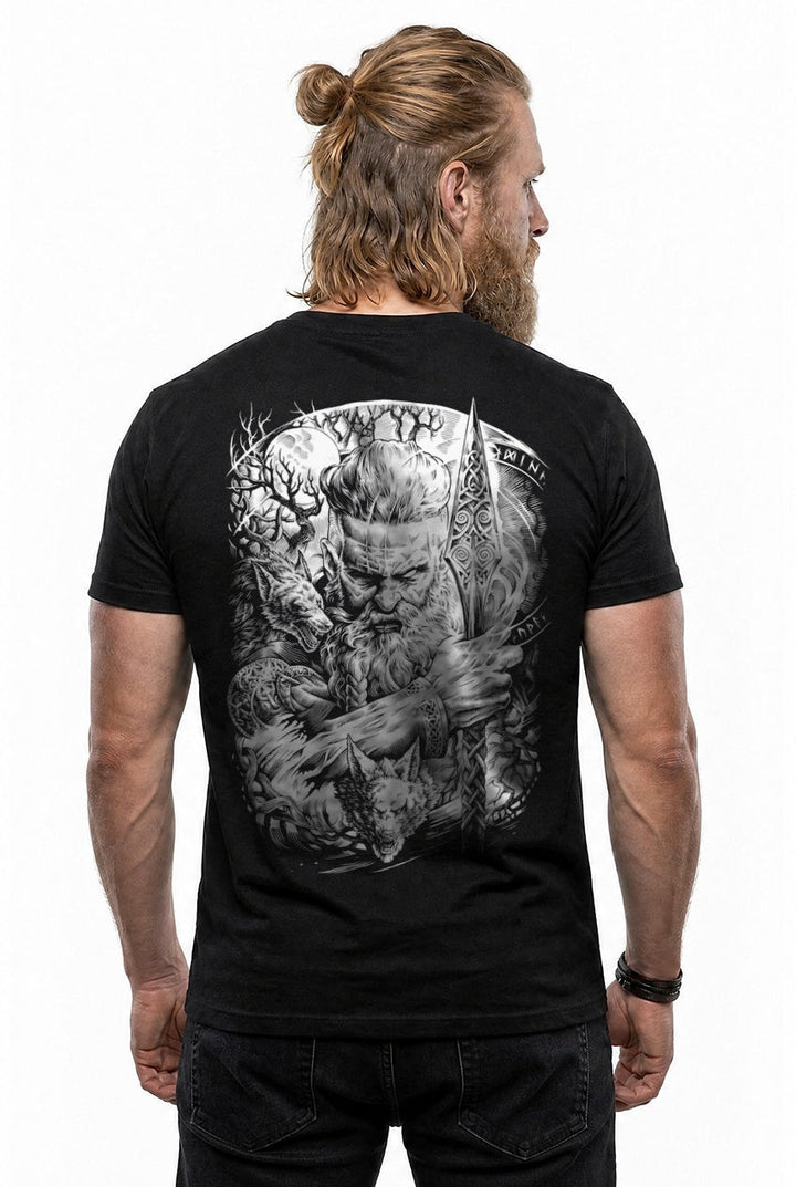 Odin Allvater T-Shirt Schwarz/Weiss Rückendruck – Model studio