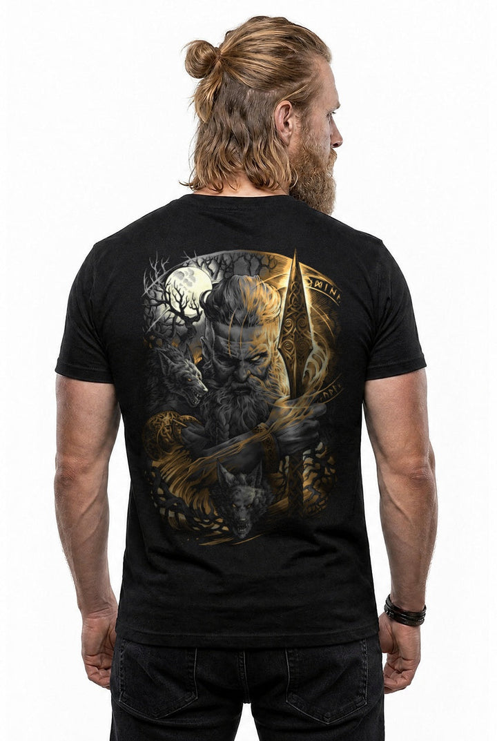 Odin Allvater T-Shirt Grau/Gold Rückendruck – Model studio