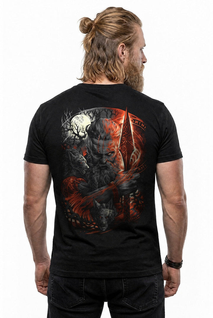 Odin Allvater T-Shirt Grau/Rot Rückendruck – Model studio