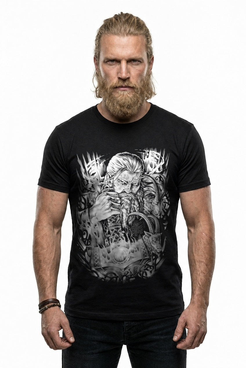 Thor & Mjölnir T-Shirt Schwarz/Weiss Frontdruck – Model studio