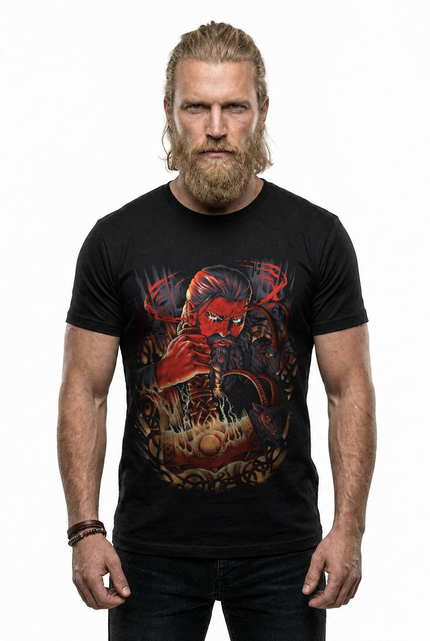 Thor & Mjölnir T-Shirt Rot/Orange Frontdruck – Model studio